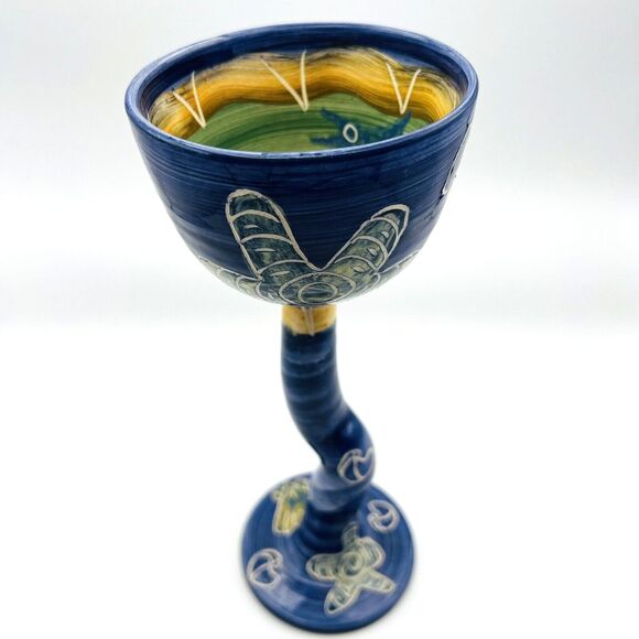 Belinda Brayshaw Ireland Pottery Goblet Chalice Glass  Handmade‎ Signed - Picture 1 of 10